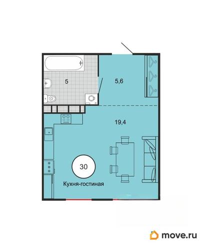 1-комн. квартира, 29.9 м&sup2;