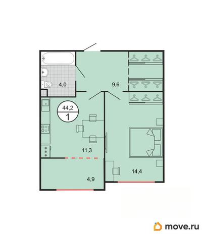 1-комн. квартира, 44 м&sup2;
