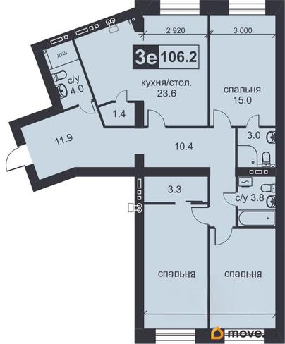 3-комн. квартира, 106.2 м&sup2;