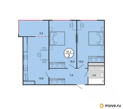 2-комн. квартира, 64.2 м&sup2;