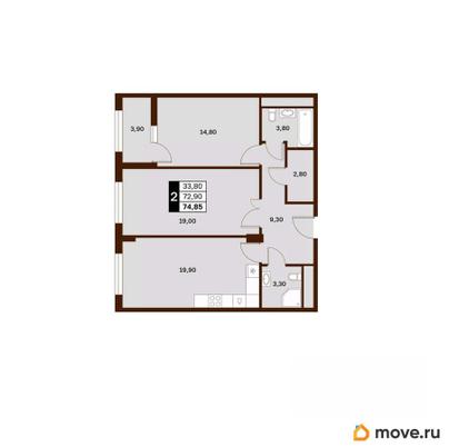 2-комн. квартира, 74.85 м&sup2;