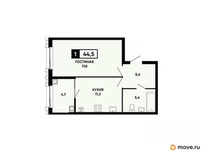 1-комн. квартира, 44.5 м&sup2;