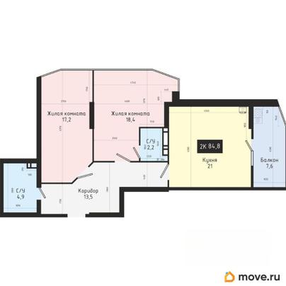 2-комн. квартира, 84.8 м&sup2;