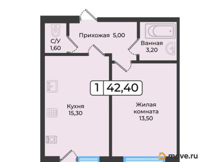 1-комн. квартира, 42.4 м&sup2;