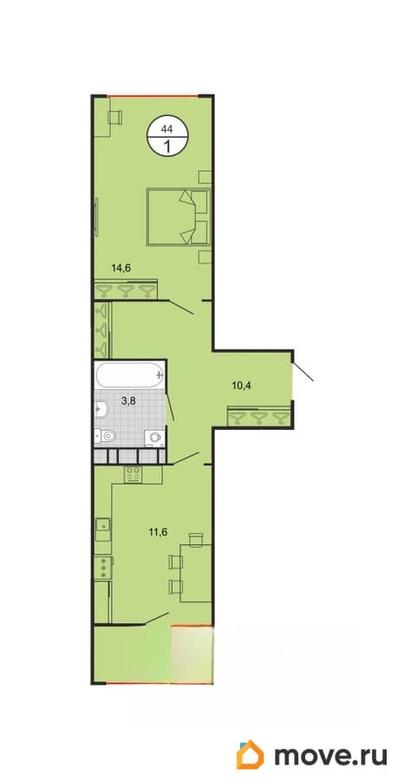 1-комн. квартира, 44.8 м&sup2;