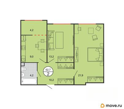 2-комн. квартира, 62.5 м&sup2;