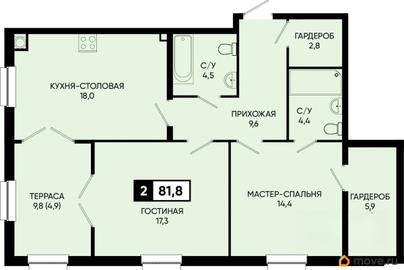 2-комн. квартира, 81.8 м&sup2;