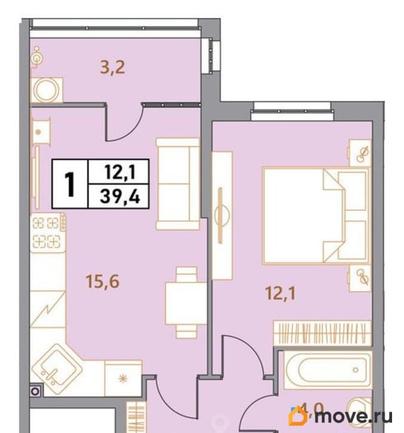 2-комн. квартира, 39.4 м&sup2;