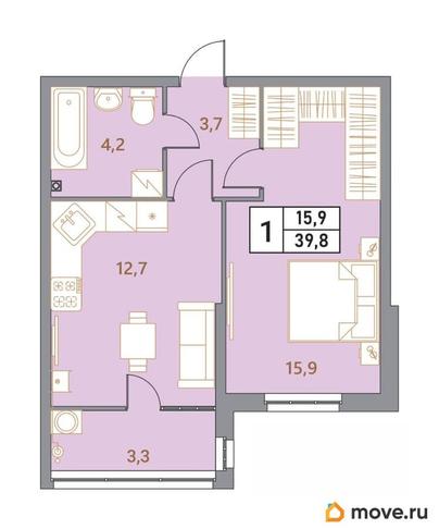 1-комн. квартира, 39.8 м&sup2;