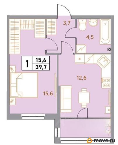 1-комн. квартира, 39.7 м&sup2;