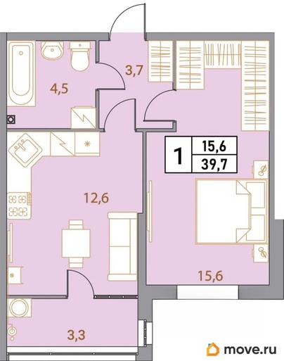 1-комн. квартира, 39.7 м&sup2;