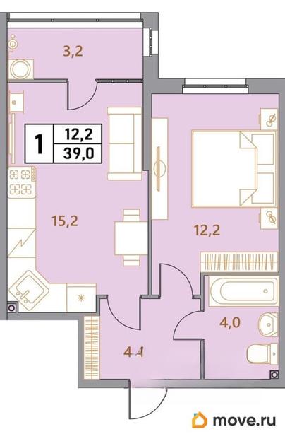 2-комн. квартира, 39 м&sup2;