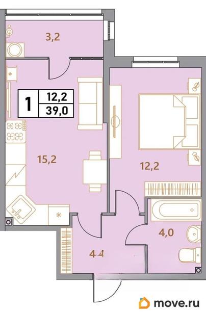 2-комн. квартира, 39 м&sup2;