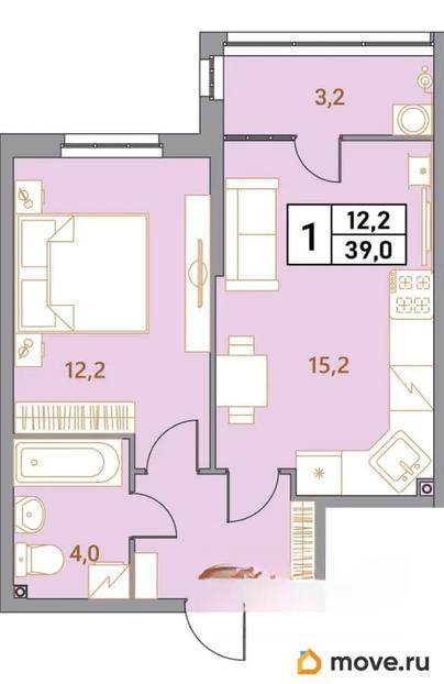 2-комн. квартира, 39 м&sup2;