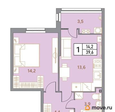 2-комн. квартира, 39.6 м&sup2;