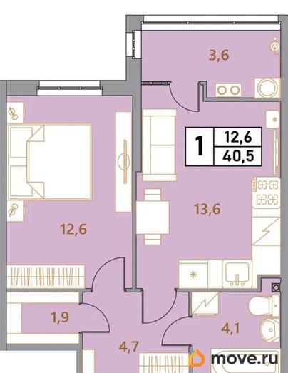 2-комн. квартира, 40.5 м&sup2;