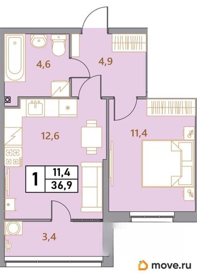 1-комн. квартира, 36.9 м&sup2;