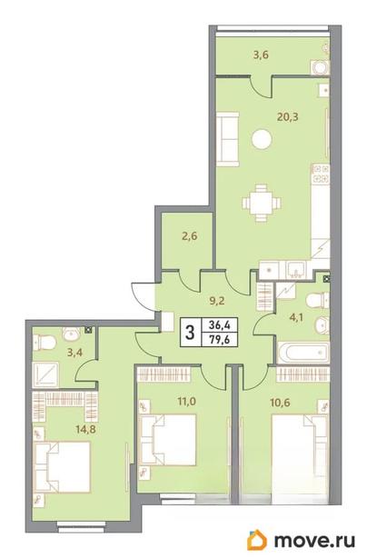 4-комн. квартира, 79.6 м&sup2;