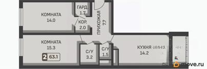 2-комн. квартира, 63.1 м&sup2;