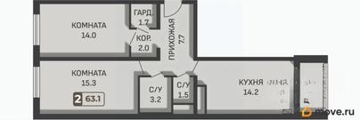 2-комн. квартира, 63.1 м&sup2;