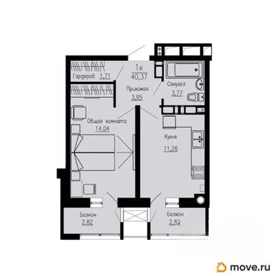 1-комн. квартира, 40.37 м&sup2;