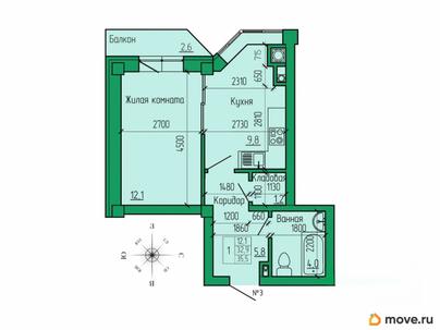1-комн. квартира, 35.5 м&sup2;