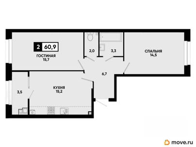 2-комн. квартира, 60.9 м&sup2;