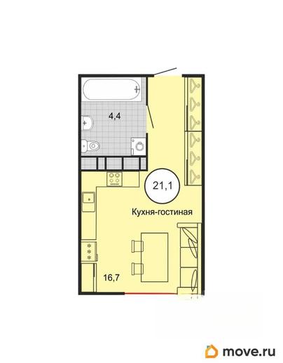 1-комн. квартира, 21 м&sup2;