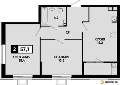 2-комн. квартира, 57.1 м&sup2;