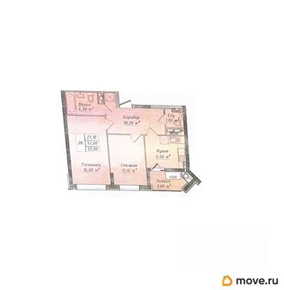 2-комн. квартира, 55.8 м&sup2;