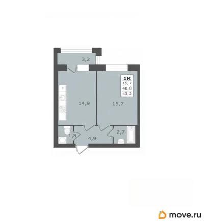 1-комн. квартира, 43.2 м&sup2;