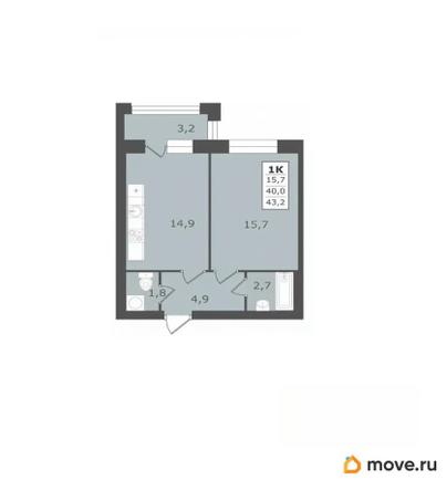 1-комн. квартира, 43.2 м&sup2;