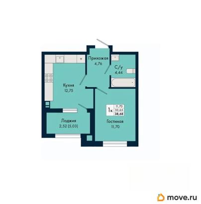 1-комн. квартира, 38.68 м&sup2;