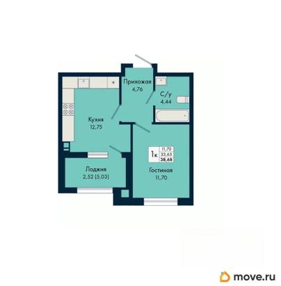 1-комн. квартира, 38.68 м&sup2;