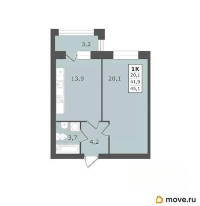 1-комн. квартира, 45.1 м&sup2;