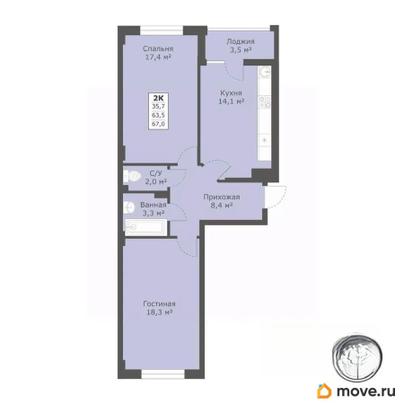 2-комн. квартира, 66.7 м&sup2;
