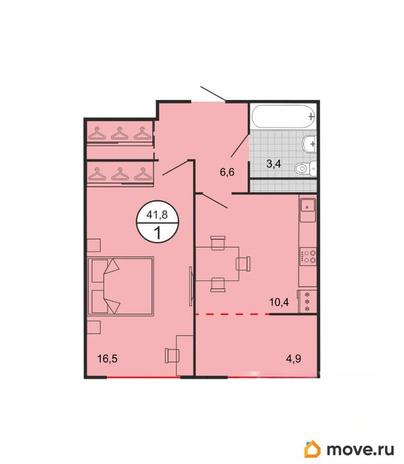1-комн. квартира, 41.8 м&sup2;