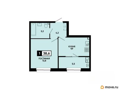 1-комн. квартира, 38.6 м&sup2;