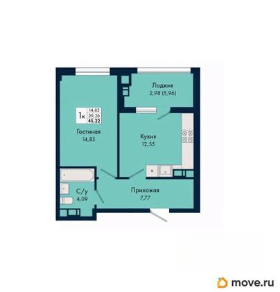 1-комн. квартира, 45.22 м&sup2;