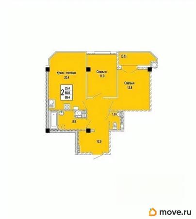 2-комн. квартира, 69.4 м&sup2;