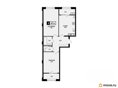 2-комн. квартира, 67.4 м&sup2;