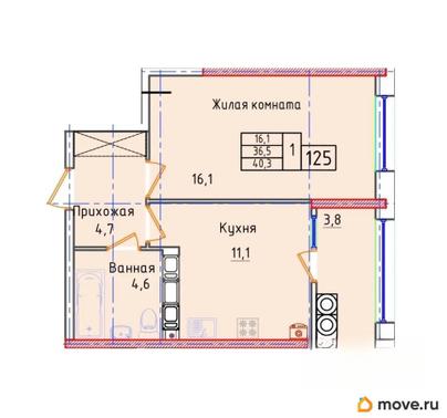 1-комн. квартира, 40.3 м&sup2;