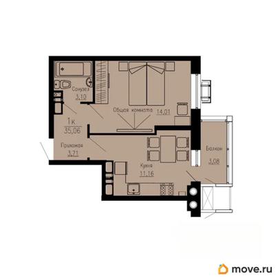1-комн. квартира, 35.06 м&sup2;