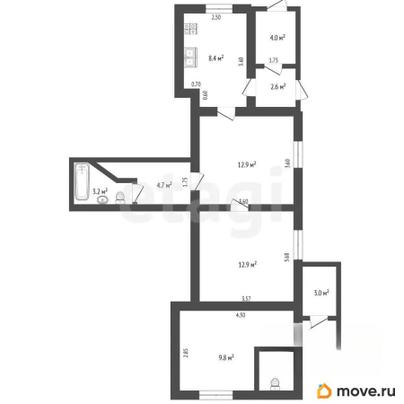 3-комн. квартира, 65.7 м&sup2;