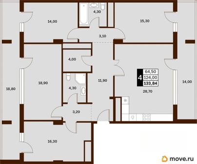 4-комн. квартира, 133.84 м&sup2;
