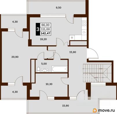 3-комн. квартира, 142.47 м&sup2;