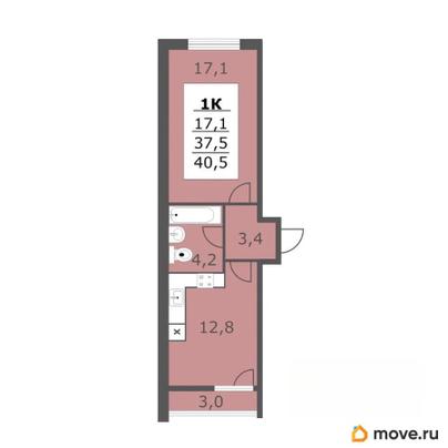 1-комн. квартира, 40.5 м&sup2;