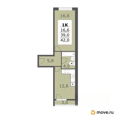 1-комн. квартира, 42 м&sup2;