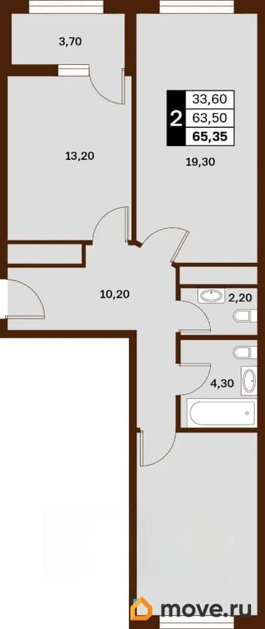 2-комн. квартира, 65.35 м&sup2;