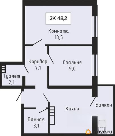 2-комн. квартира, 48 м&sup2;